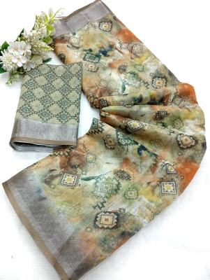 ASHTA Floral Print Kanjivaram Linen Saree(Multicolor)