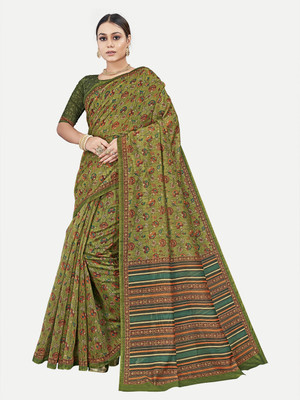 Tavas Printed Chanderi Chanderi Saree(Green)