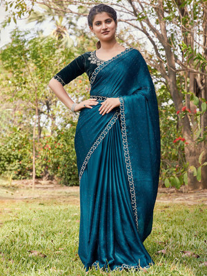 ANOUK Embellished Bollywood Chiffon Saree(Blue)