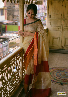Joyguru Textile Woven Handloom Jute Silk Saree(Mustard)