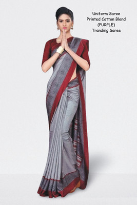 SimSim Trendz Printed Daily Wear Cotton Blend, Polyester Saree(Grey)