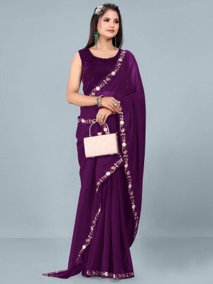 Karyavar Self Design Bollywood Lycra Blend Saree(Purple)