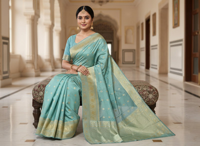 Sariya Embellished, Woven Kanjivaram Pure Silk, Art Silk Saree(Light Green)