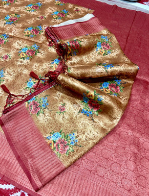 Divastri Digital Print Banarasi Pure Silk Saree(Brown)