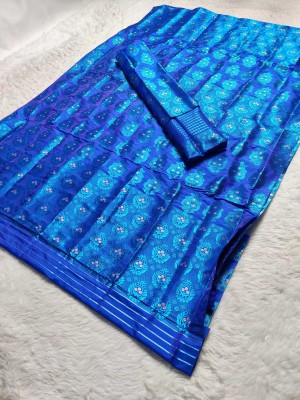 Skiran's Printed Mekhela Chador Polyester Saree(Blue)