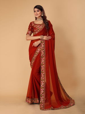NAKSH CREATION Embroidered Bollywood Georgette Saree(Maroon)