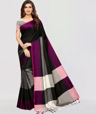 Jyanshu Creation Color Block Ilkal Cotton Silk Saree(Black)