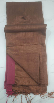 BiswasTextiles Self Design Tant Pure Cotton Saree(Brown, Red)