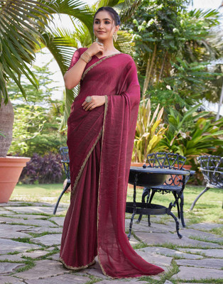 Amavii Embellished Bollywood Chiffon, Pure Silk Saree(Maroon)