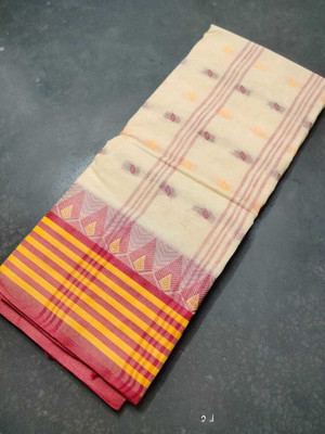 Sandhyatara Woven Tant Pure Cotton Saree(Cream)