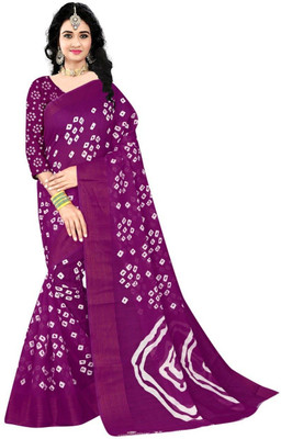 Grubstaker Self Design Bandhani Silk Blend Saree(Blue)