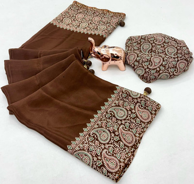 Chandan Fabrics Printed Kalamkari Jacquard Saree(Brown)