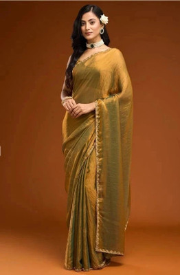 Sareezaa Embellished Bollywood Silk Blend Saree(Gold)