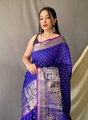SUDIPTA Woven Banarasi Pure Silk Saree(Blue)