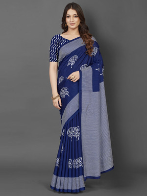 Tasrika Printed Daily Wear Silk Blend Saree(Blue)