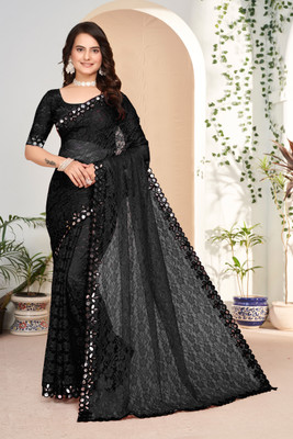 MAA CREATION Embellished Bollywood Net Saree(Black)