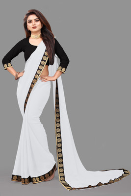 Jevlan Self Design Bollywood Georgette Saree(White)