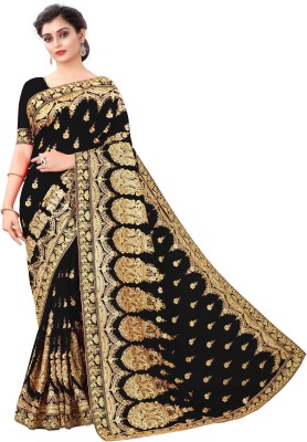 b bella creation Self Design, Embroidered Bollywood Georgette Saree(Black)