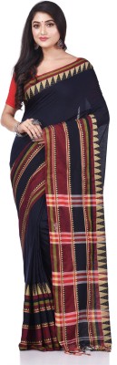 Desh Bidesh Striped Handloom Pure Cotton Saree(Dark Blue)