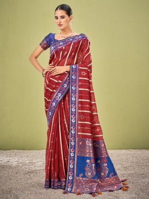 Divastri Woven Banarasi Cotton Blend Saree(Maroon)