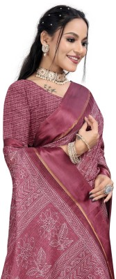 Vimalnath Synthetics Printed Ikkat Linen Saree(Pink)