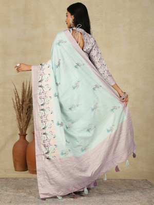 Tasrika Printed Banarasi Silk Blend Saree(Light Blue)