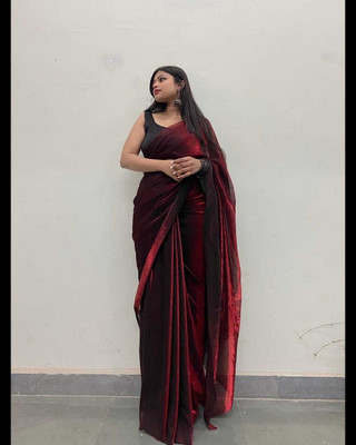 Vragi Solid/Plain Bollywood Lycra Blend Saree(Maroon)