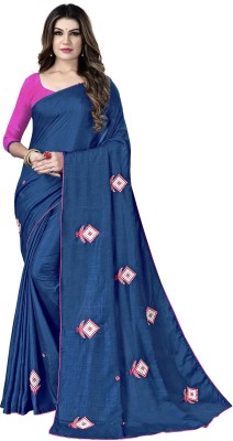 stylescope Embroidered Daily Wear Silk Blend Saree(Dark Blue)