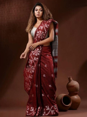 GOURAB HANDLOOM Self Design Handloom Pure Cotton Saree(Red)
