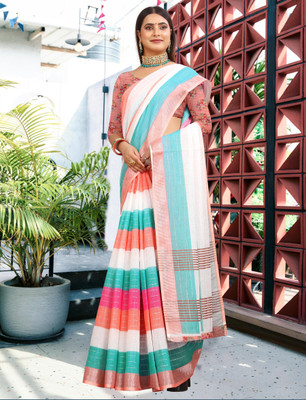 HangerStories Self Design Kanjivaram Pure Cotton, Cotton Linen Saree(Orange)