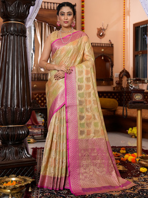 KARAGIRI Woven Bollywood Silk Blend Saree(Beige)