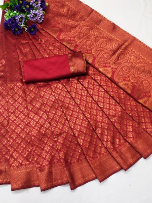 RASVRITI Woven Kanjivaram Pure Silk, Art Silk Saree(Red)