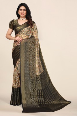 Winza Designer Printed Bollywood Chiffon, Brasso Saree(Black)