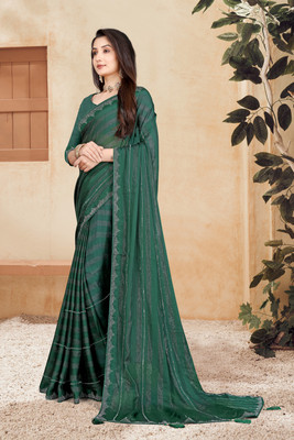 AARTI PRINTS Embellished Daily Wear Georgette Saree(Green)