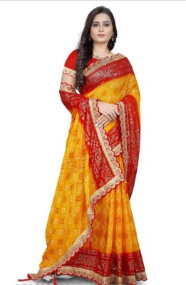 DUMRU TRENDZ Printed Bandhani Georgette Saree(Multicolor, Yellow)