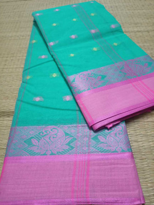 Moumitasaree Solid/Plain Tant Pure Cotton Saree(Light Blue)