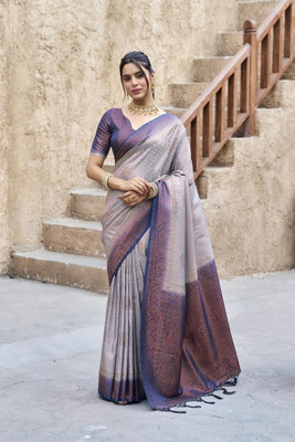 RAJESHWAR FASHION Woven Kanjivaram Jacquard Saree(Grey)