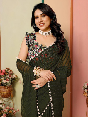 ANOUK Woven Saree with Attached Blouse Georgette Saree(Green)