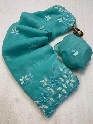 Ethina Fashion Embroidered Bollywood Jimmy choo Saree(Blue)