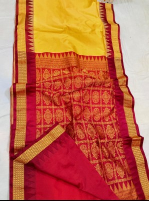 AMR TEXTILE Temple Border Sambalpuri Handloom Art Silk Saree(Yellow)