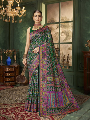 Sariya Woven Banarasi Jacquard, Silk Blend Saree(Green)