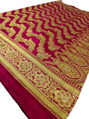 Royalsilk Embellished Banarasi Satin Saree(Pink)