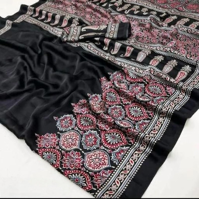 Pionex Woven Ikkat Pure Silk Saree(Black)