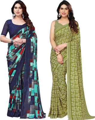 Samah Printed, Floral Print, Geometric Print Daily Wear Georgette Saree(Pack of 2, Multicolor)