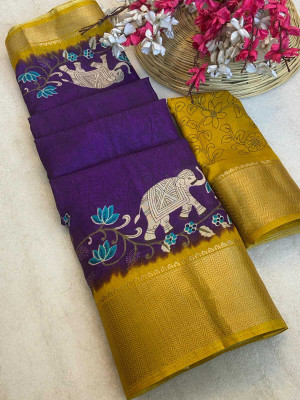 Sniccs Trend Printed Bollywood Silk Blend Saree(Purple)