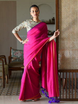 Suta Self Design Handloom Cotton Blend Saree(Pink)