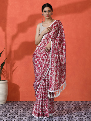 Sangria Printed Daily Wear Satin Saree(Red)