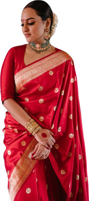 shubhmaira Woven Banarasi Jacquard Saree(Red)