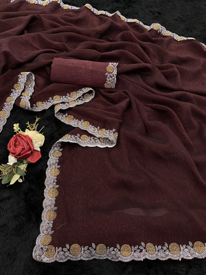 Yashvisaree Embroidered Bollywood Silk Blend Saree(Brown)