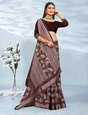 HouseOfCommon Printed Kanjivaram Pure Cotton, Cotton Linen Saree(Magenta)